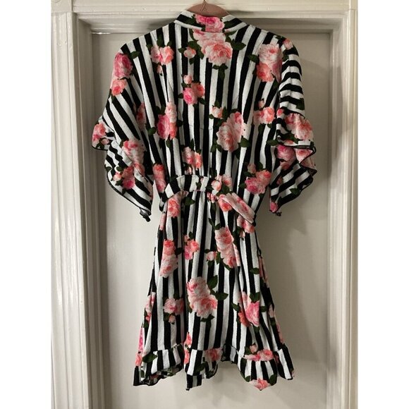 Betsy Johnson Terry Cloth Robe Mini Stripes and Flowers Size S - Picture 2 of 5